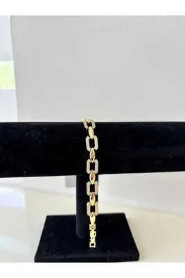 Genel Markalar Sarayca Jewels,14K Gold Sıralı Arpa ve Zirkonlu Dikdörtgen Tasarım Luxury Bileklik