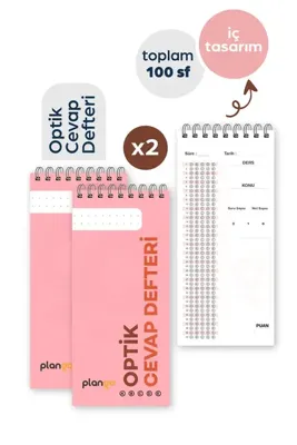 Plango Optik Cevap Defteri Pudra (2 Adet - 100 Sayfa) Sınava Hazırlık Optik Form Defteri -