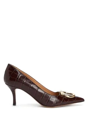 Ferragamo Lara Koyu Kahverengi Deri Stiletto