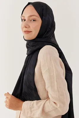MİRSOY SCARF Kazayağı Desen Parlak Jakar Şal - Koyu Laci