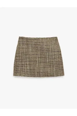 Koton Slim Fit Yün Karışımlı Parıltılı A Kesim Mini Tüvit Etek