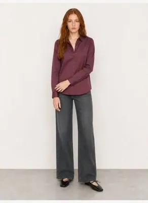 Loft Kadın Bordo Uzun Kol Gömlek Yaka Regular Fit Gömlek