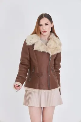 M M Marki Marki Kadın Hakiki Toskana Kürk Mont, Kahverengi, Fermuarlı, 63 cm, Kışlık, Lüx Deri Mont - 112122