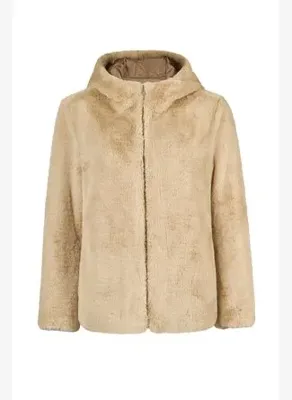 Derimod Tahoe Kadın Vizon Çift Taraflı Kapüşonlu Oversize Teddy Mont 26WGP5689FF