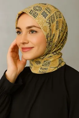 nehir eşarp Geometri Desen Kotonik Kaymaz Parlak ve İpeksi Doku Eşarp 85x85 Cm