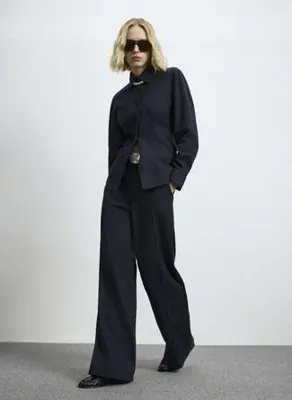 LUFIAN ROYAL Lacivert Kadın Bebe Yaka Slim Fit Dokuma Gömlek