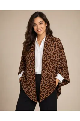 Sebir Moda Leopar Desenli Triko Üçgen Şal