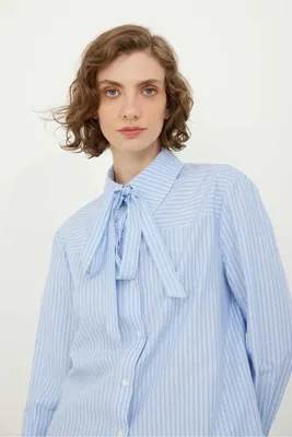 Roman Yakası Bağlamalı Çizgi Poplin Gömlek Standart Renk K2413574_089