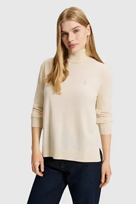 U.S. Polo Assn. Kadın Krem Melanj Balıkçı Yaka Basic Kazak 50313621-VR159