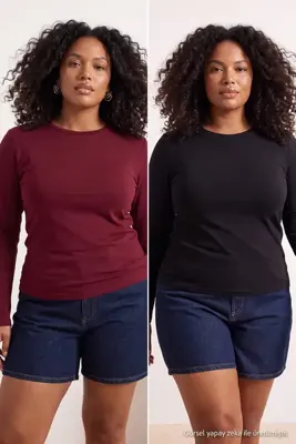 Trendyol Curve Siyah-Bordo Viskon Dökümlü Yumuşak Tuşeli Örme Büyük Beden Bluz TBBSS26AF00011