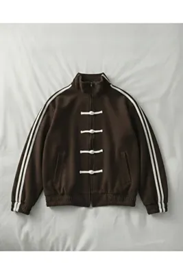 Touz Moda Çift Çizgili Oversize China Unisex Ceket