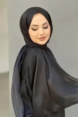 İSTANBULSTYLEMODA Janjan Trend Parlak Saten Dokulu Abiye Şifon Siyah Işıl Şal 185 X 70 -