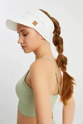 Butikgiz Kadın Beyaz Uv Korumalı Katlanabilir Üstü Açık Yumuşak Siperli %100 Pamuklu Penye Tenis Vizör Şapka