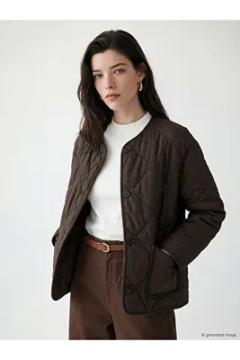 LC Waikiki TWO MT SHOP KALİTESİ LCW Comfort Kahverengi Kapitone Oversize Kadın Şişme Mont