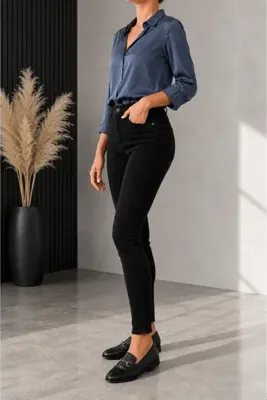 DELDNM Lilly Kadın Siyah Yüksek Bel Likralı Dar Paça Jean Skinny Kot Pantolon
