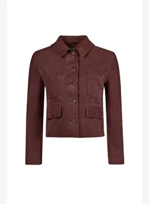Derimod Cassandra Kadın Bordo Slim-Fit Süet Deri Ceket 26SGD565010