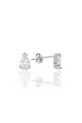 Söğütlü Silver Gümüş Rodyumlu Zirkon Taşlı Damla Küpe Sgtl10975beyaz