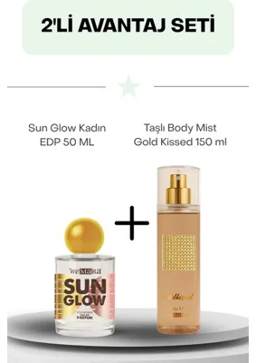 WeMara Sun Glow Kadın Edp 50 ml + Wemara Taşlı Body Mist  Gold Kissed Gold Taş
