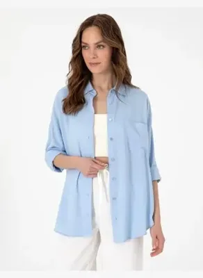 Pierre Cardin Kadın Açık Mavi Oversize Uzun Kollu Gömlek 50311567-VR003