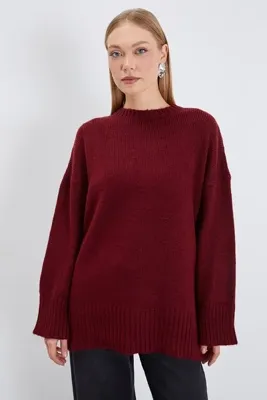 Fulla Moda Basic Bisiklet Yaka Oversize Triko Kazak