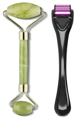 Byanes Dermaroller 0,5 Mm 540 Iğneli Cilt Yenileme Aleti Jade Roller 2'li Yeşim Taşı Masaj Aleti