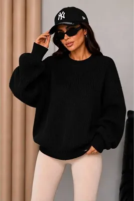 Cherry Butik Bisiklet Yaka Salaş Dökümlü Kazak