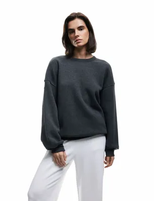 Koton Şardonlu Uzun Kollu Bisiklet Yaka Oversize Sweatshirt