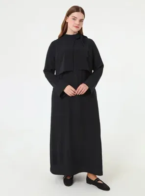 Alia Bağlama Detaylı Şık Büyük Beden Elbise - Siyah - Alia