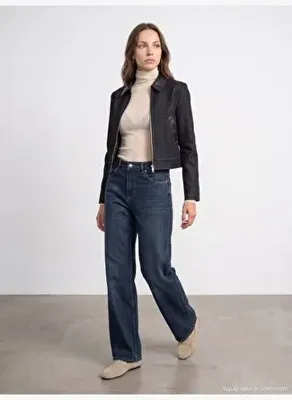 Dilvin 60826 Deri Detaylı Crop Ceket