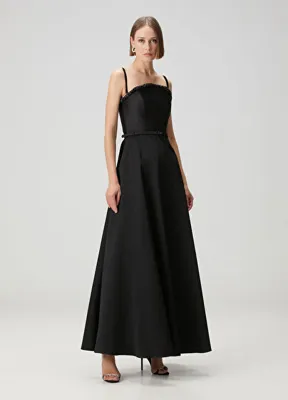 Roland Mouret Siyah Maksi Tafta Abiye Elbise