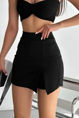 Slim'N Lift Yüksek Bel Slim Fit Mini Şort Etek Kadın Siyah Toparlayıcı Spor Günlük