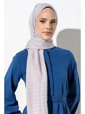 Jawel Kadın Tesettür Jakarlı Küçük Desen Kazayağı Şal GÜMÜŞ GRİ