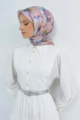 ARMİNE Tivil Saf İpek Eşarp 9524 - 52 Pudra Çiçek Desen