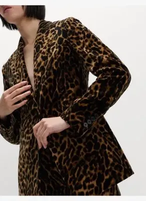 Marks & Spencer Kadife Leopar Desenli Tek Düğmeli Blazer Ceket