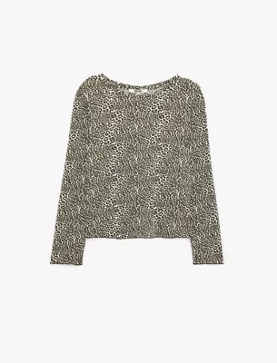 Koton Leopar Desenli Rahat Kesim Uzun Kollu Bisiklet Yaka Viskon Pijama Üstü