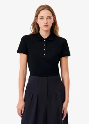 Lacoste Siyah Polo Yaka Slim Fit Kısa Kollu Kadın T-Shirt