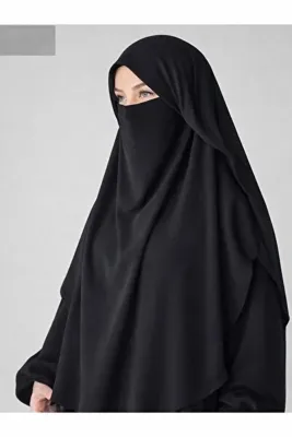 Fashion journey HANİQUE SİYAH 2 KATLI ŞİFON GÖLGELİ OVAL SUFLE PEÇE - TAM KAPAMA BAŞÖRTÜ - HAC UMRE SUFLE KHİMAR-