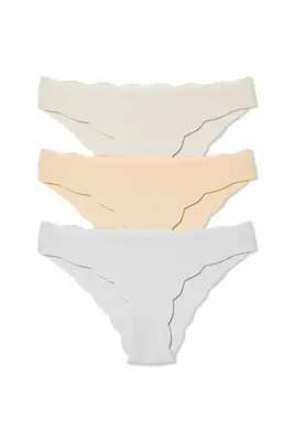 HNX 3'lü Lazer Kesim Beli ve Paçası Dalgalı Slip Kadın Külot