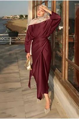 HEQA İki Parçalı Basic Elbise Bordo