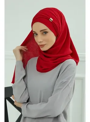 Aisha's Design Aksesuar Detaylı Pratik Şal,Kırmızı,CPS-94