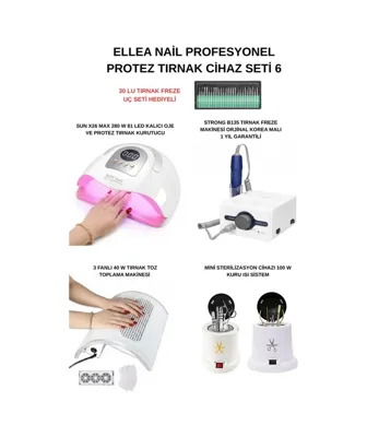ELLEA NAIL Protez Tırnak Cihaz Seti Strong B135 & Tırnak Toz Toplama & X26 Max Uv 81 Led & Mini Sterilizatör