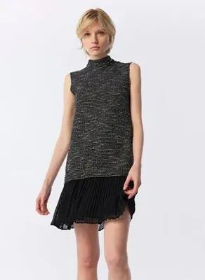 Twist TW6260002287 Siyah Kadın Dik Yaka Tüvit A-Form Fit Elbise