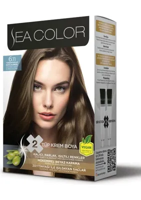 SEA COLOR Set 6.11 Yoğun Küllü Koyu Kumral Saç Boyası Krem Formda Amonyaklı Vegan Onarıcı Etki