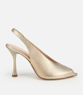 Hotiç Kadın Deri Gold Burnu Açık İnce Topuklu Stiletto