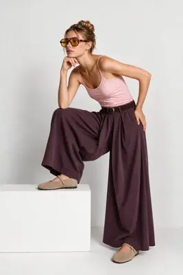 Lovelyİstanbul Kemerli Gabardin Etek Pantolon LBY0072 MÜRDÜM