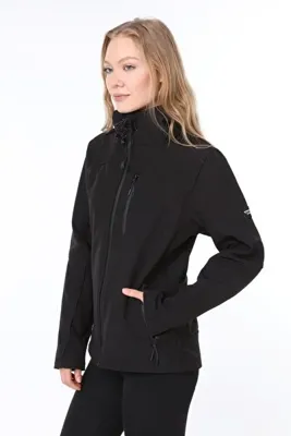 GHASSY CO Kadın Siyah Su Rüzgar Geçirmez Softshell Spor Mont