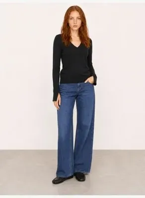 Loft Kadın Siyah Uzun Kol V Yaka Regular Fit Kazak