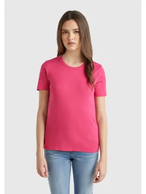 United Colors Of Benetton Kadın Fuşya 100 Pamuk Basic Kısa Kollu Bisiklet Yaka T Shirt