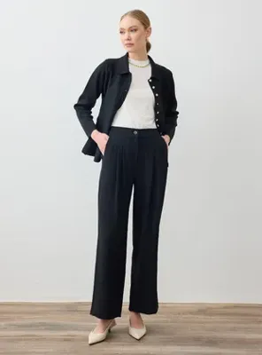 Refka Önü Pile Detaylı Basic Pantolon - Siyah - Refka