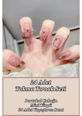 Easy Beauty Desenli Takma Tırnak Seti. Takma Tırnak Aksesuarları Hediye. Küt Orta Kısa Takma Tırnak Z436